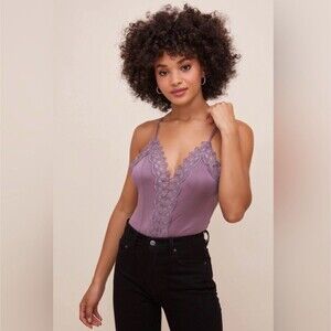 ASTR Purple Satin Lace Bodysuit Sz S NWOT Adjustable Straps